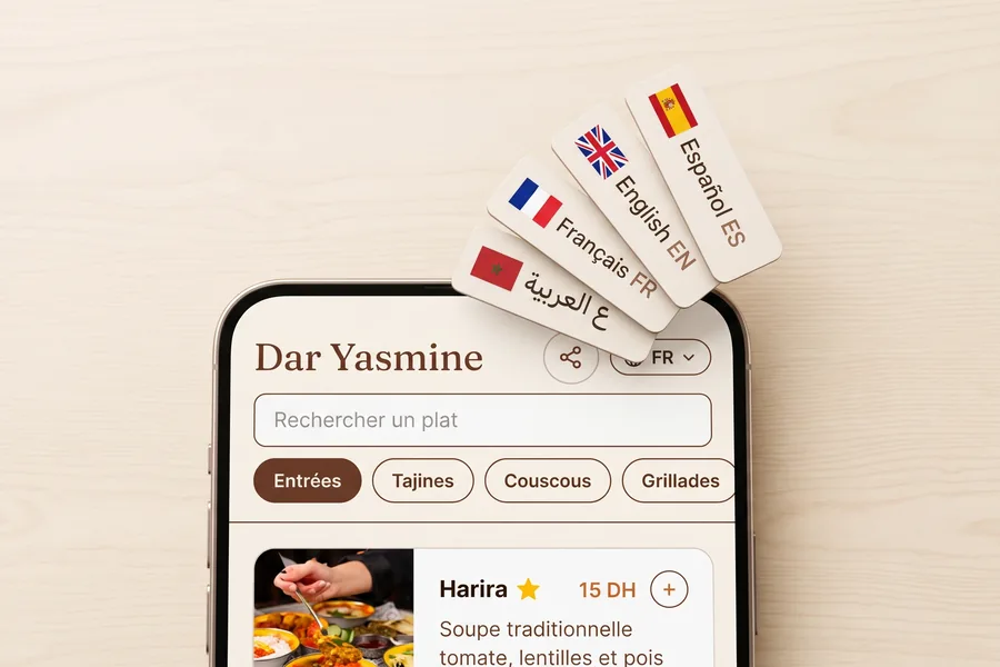 Le sélecteur de langue du menu, ouvert sur les langues disponibles.
